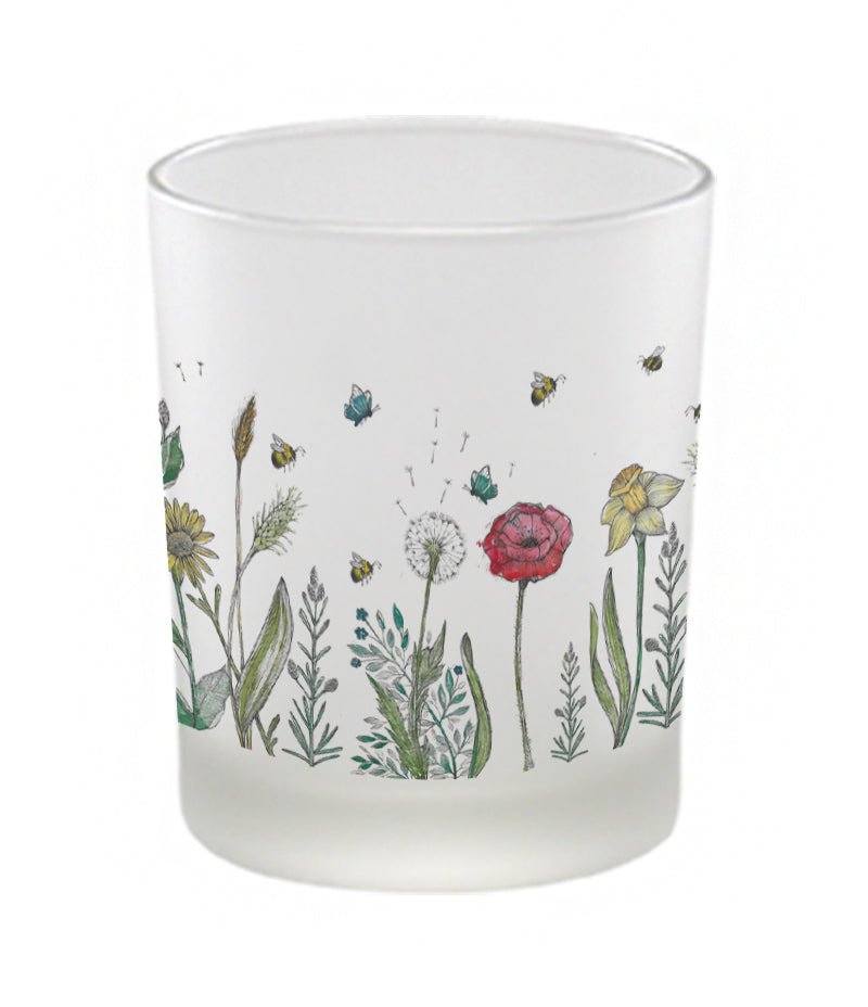 Windlicht aus satiniertem Glas mit tierischen und floralen Motiven Blumenwiese {{ Shabby Chic und Landhaus Deko }} {{ www.Stein-Alt.de }}
