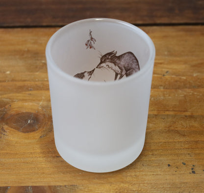 Teelicht Windlicht aus satiniertem Glas mit tierischen und floralen Motiven Shabby Chic und Landhaus Deko bei www.Stein-Alt.de