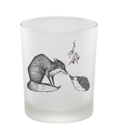 Teelicht Windlicht aus satiniertem Glas mit tierischen und floralen Motiven Fuchs und Igel Shabby Chic und Landhaus Deko bei www.Stein-Alt.de