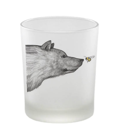 Teelicht Windlicht aus satiniertem Glas mit tierischen und floralen Motiven Bär und Biene Shabby Chic und Landhaus Deko bei www.Stein-Alt.de