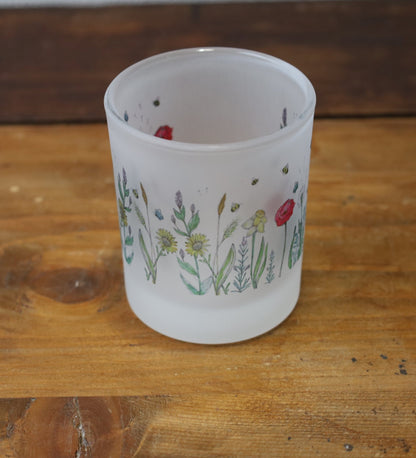 Teelicht Windlicht aus satiniertem Glas mit tierischen und floralen Motiven Shabby Chic und Landhaus Deko bei www.Stein-Alt.de
