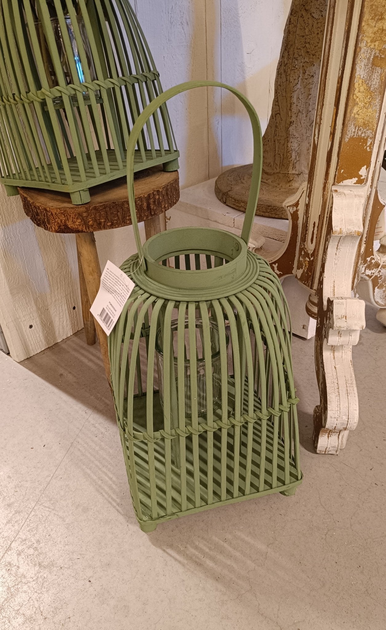 Windlicht Laterne Rattan Grün – Rund oder Eckig | Cottage & Landhausstil {{ Shabby Chic und Landhaus Deko }} {{ www.Stein-Alt.de }}