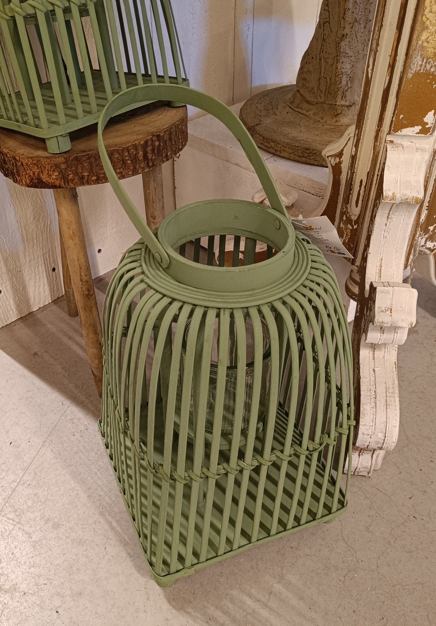 Windlicht Laterne Rattan Grün – Rund oder Eckig | Cottage & Landhausstil {{ Shabby Chic und Landhaus Deko }} {{ www.Stein-Alt.de }}