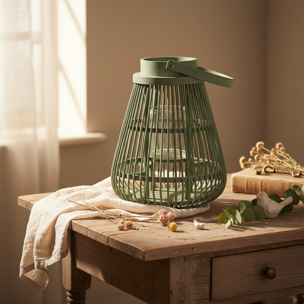 Windlicht Laterne Rattan Grün – Rund oder Eckig | Cottage & Landhausstil {{ Shabby Chic und Landhaus Deko }} {{ www.Stein-Alt.de The cosy Cottage }}