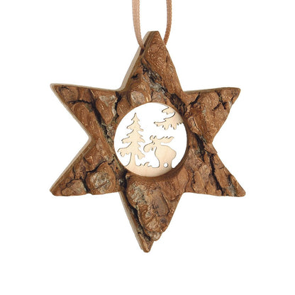 Dekoanhänger Winterliche Holzanhänger – Rentier, Schneeflocke, Stern | Rindenholz Weihnachtsdeko Stern Shabby Chic und Landhaus Deko bei www.Stein-Alt.de