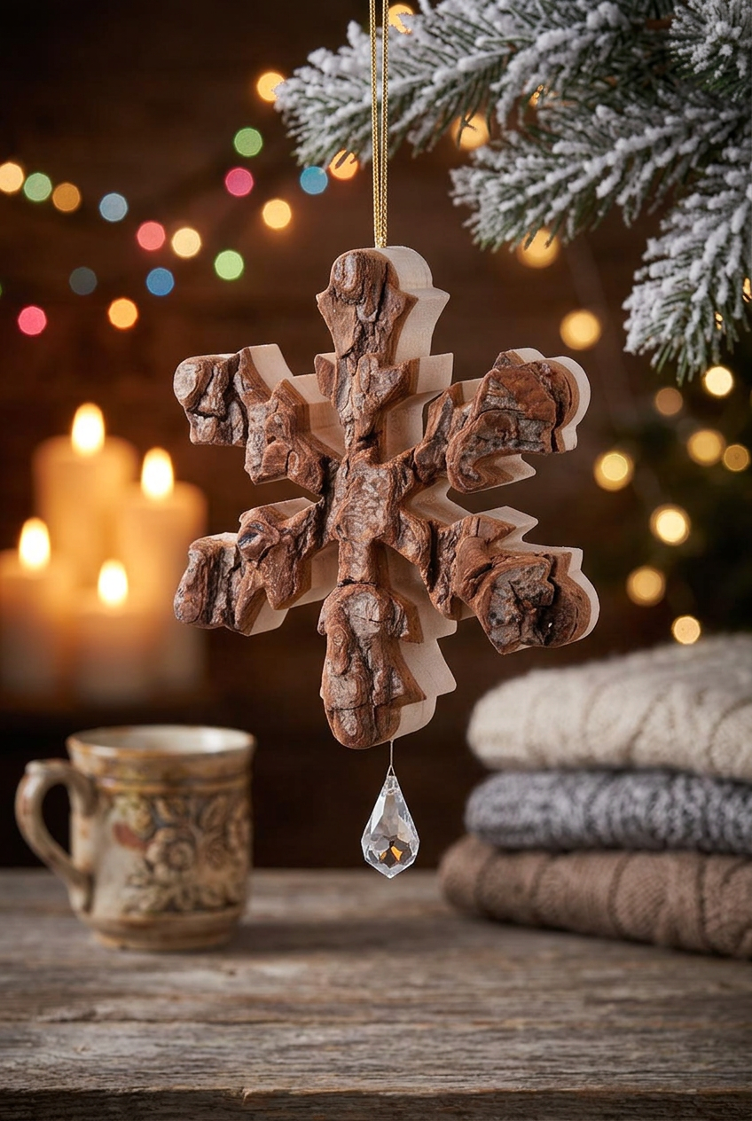 Dekoanhänger Weihnachtsanhänger Landhausstil Rindenholz Elch Schneeflocke Stern Shabby-Chic und Landhaus-Deko bei www.Stein-Alt.de