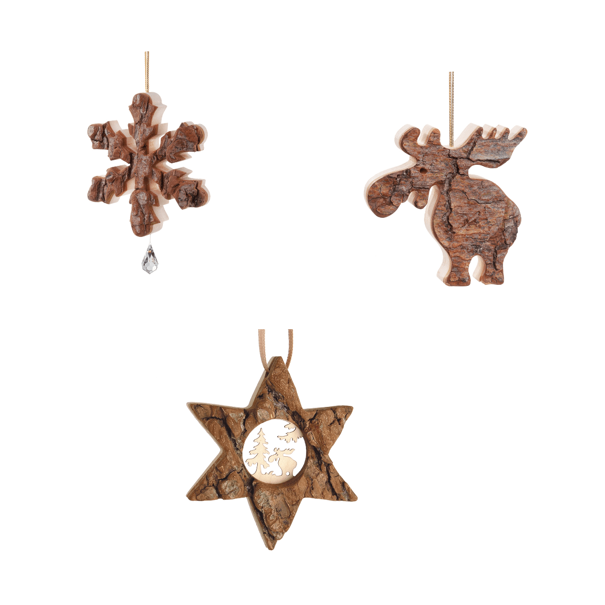 Winterliche Anhänger aus Rindenholz, Weihnachtsdeko Stern {{ Shabby Chic und Landhaus Deko }} {{ www.Stein-Alt.de }}