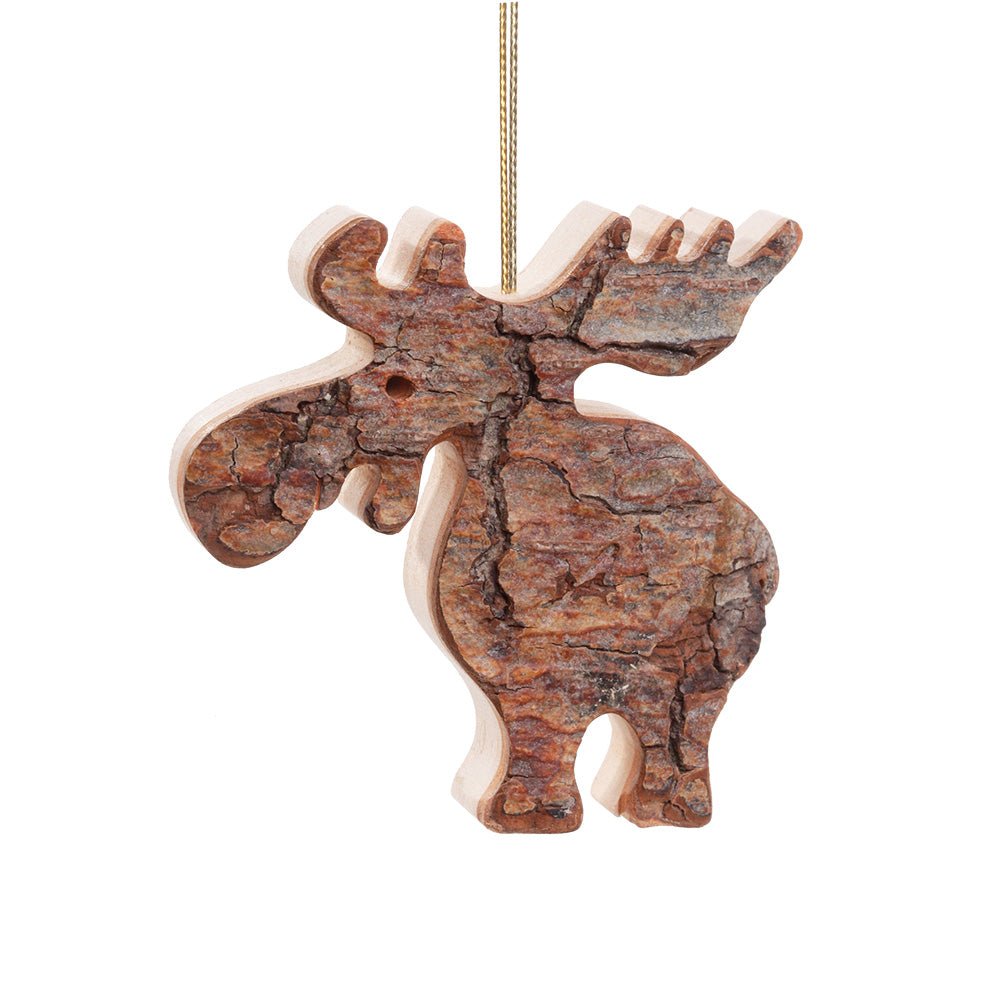 Winterliche Holzanhänger – Rentier, Schneeflocke, Stern | Rindenholz Weihnachtsdeko Elch Rentier {{ Shabby Chic und Landhaus Deko }} {{ www.Stein-Alt.de }}