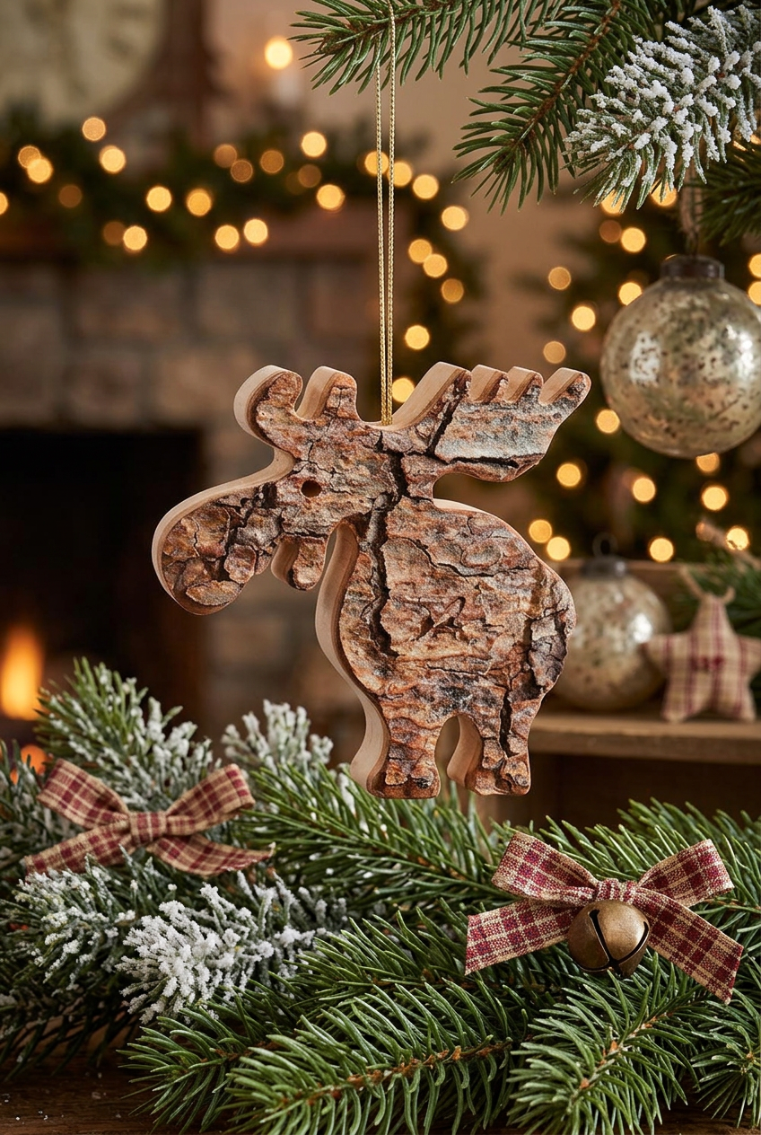 Dekoanhänger Weihnachtsanhänger Landhausstil Rindenholz Elch Schneeflocke Stern Shabby-Chic und Landhaus-Deko bei www.Stein-Alt.de