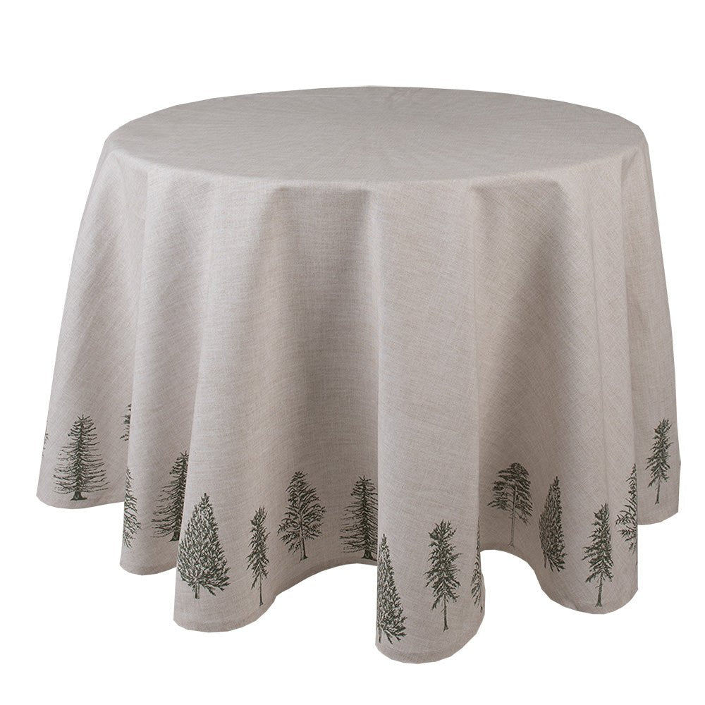 Winterliche Tischdecke Baumwolle Tannenbaum-Motiv Beige Grün – Landhaus-Stil Rund: Ø 170 cm {{ Shabby Chic und Landhaus Deko }} {{ www.Stein-Alt.de }}