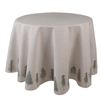 Tischdecken Winterliche Tischdecke Baumwolle Tannenbaum-Motiv Beige Grün – Landhaus-Stil Rund: Ø 170 cm Shabby Chic und Landhaus Deko bei www.Stein-Alt.de