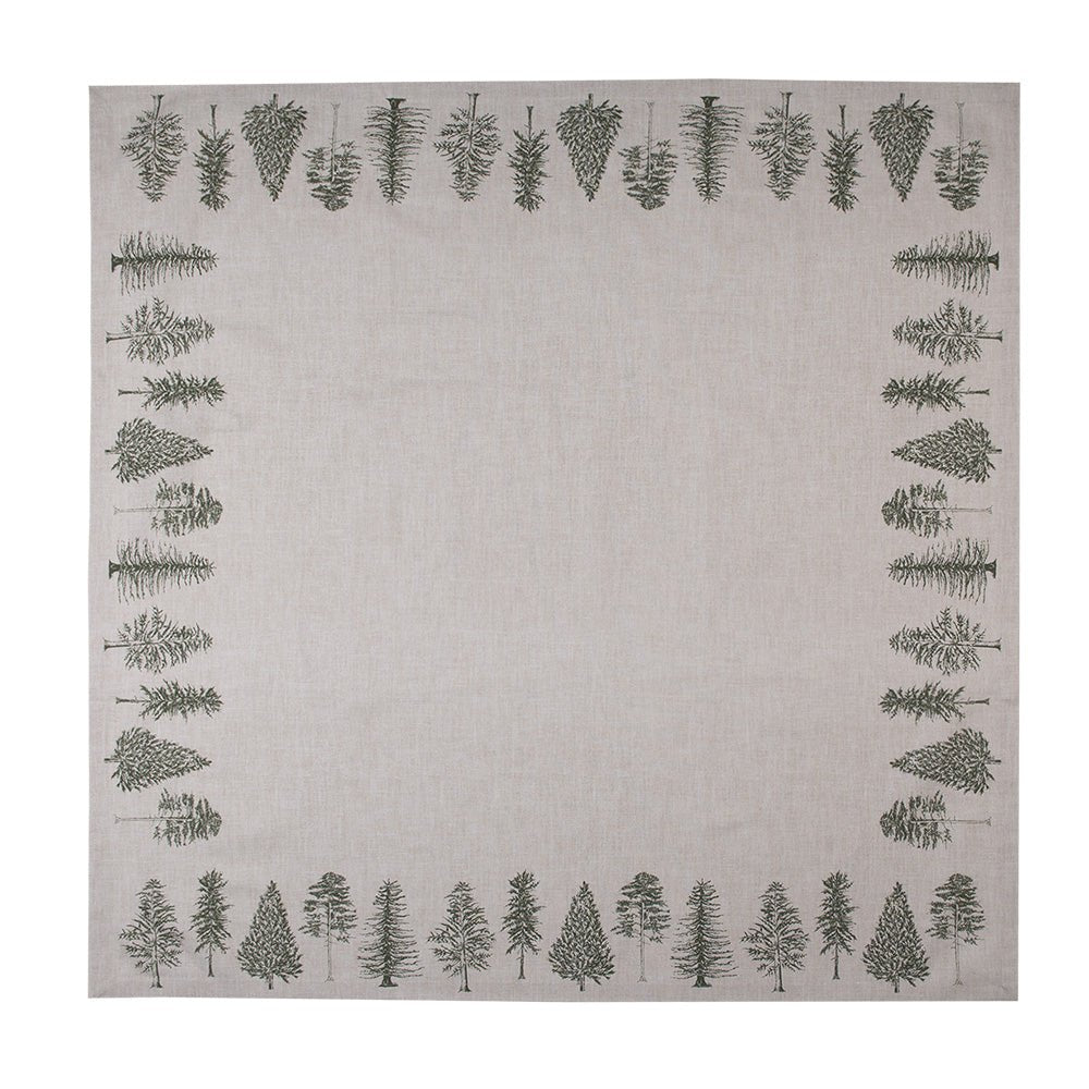 Winterliche Tischdecke Baumwolle Tannenbaum-Motiv Beige Grün – Landhaus-Stil Quadratisch 100 x 100 {{ Shabby Chic und Landhaus Deko }} {{ www.Stein-Alt.de }}