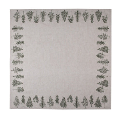 Tischdecken Winterliche Tischdecke Baumwolle Tannenbaum-Motiv Beige Grün – Landhaus-Stil Quadratisch 100 x 100 Shabby Chic und Landhaus Deko bei www.Stein-Alt.de