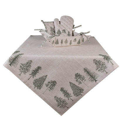 Tischdecken Winterliche Tischdecke Baumwolle Tannenbaum-Motiv Beige Grün – Landhaus-Stil Shabby Chic und Landhaus Deko bei www.Stein-Alt.de