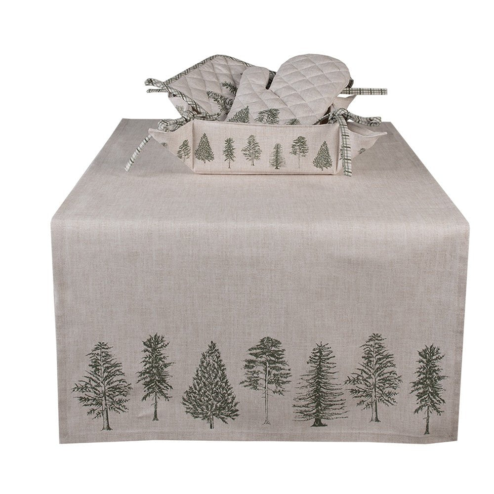 Winterliche Tischdecke Baumwolle Tannenbaum-Motiv Beige Grün – Landhaus-Stil {{ Shabby Chic und Landhaus Deko }} {{ www.Stein-Alt.de }}