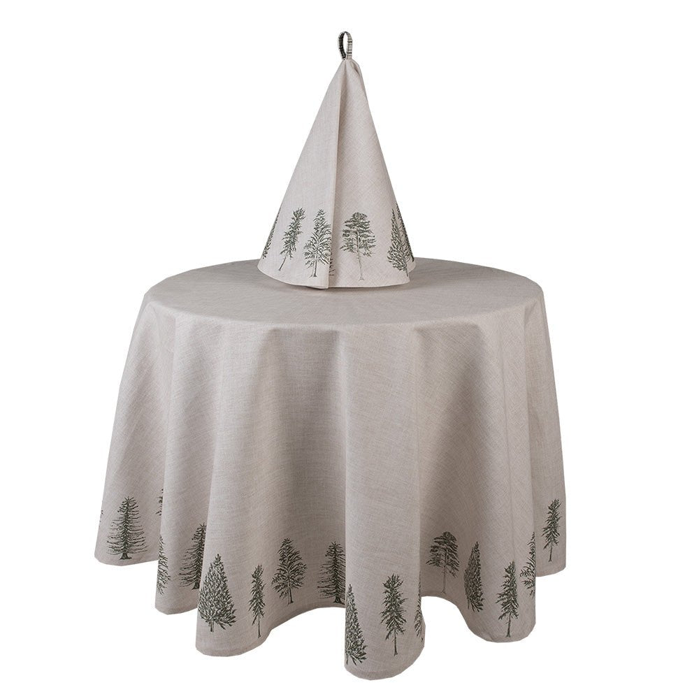 Winterliche Tischdecke Baumwolle Tannenbaum-Motiv Beige Grün – Landhaus-Stil {{ Shabby Chic und Landhaus Deko }} {{ www.Stein-Alt.de }}