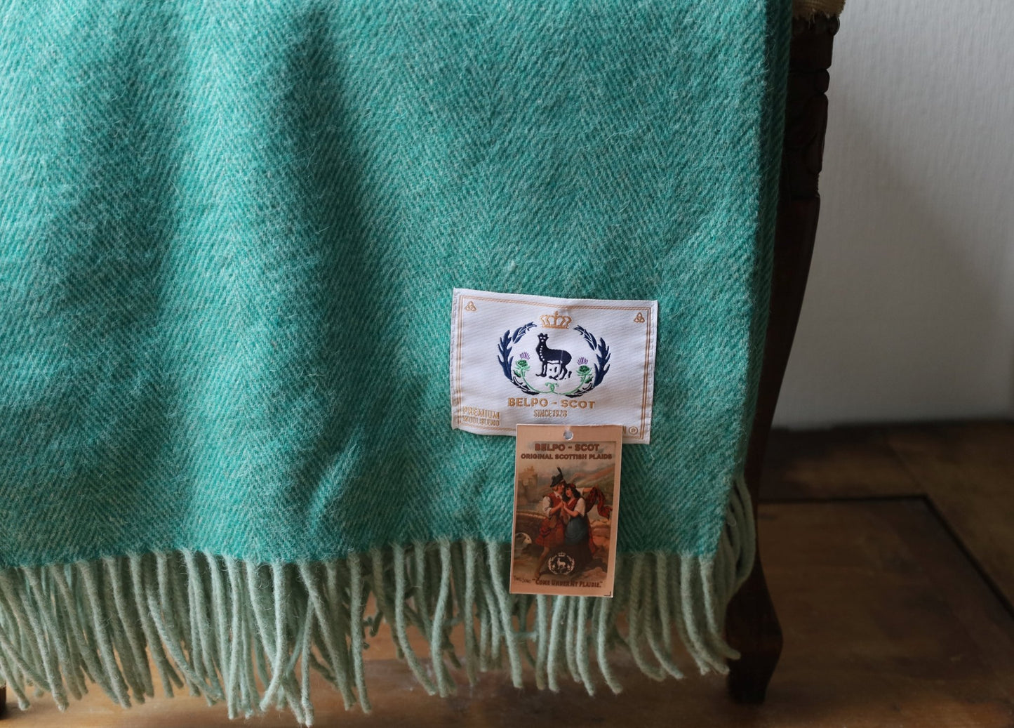 Wolldecke Grünblau Herringbone – 100% Recycelte Wolle Kuscheldecke {{ Shabby Chic und Landhaus Deko }} {{ www.Stein-Alt.de }}