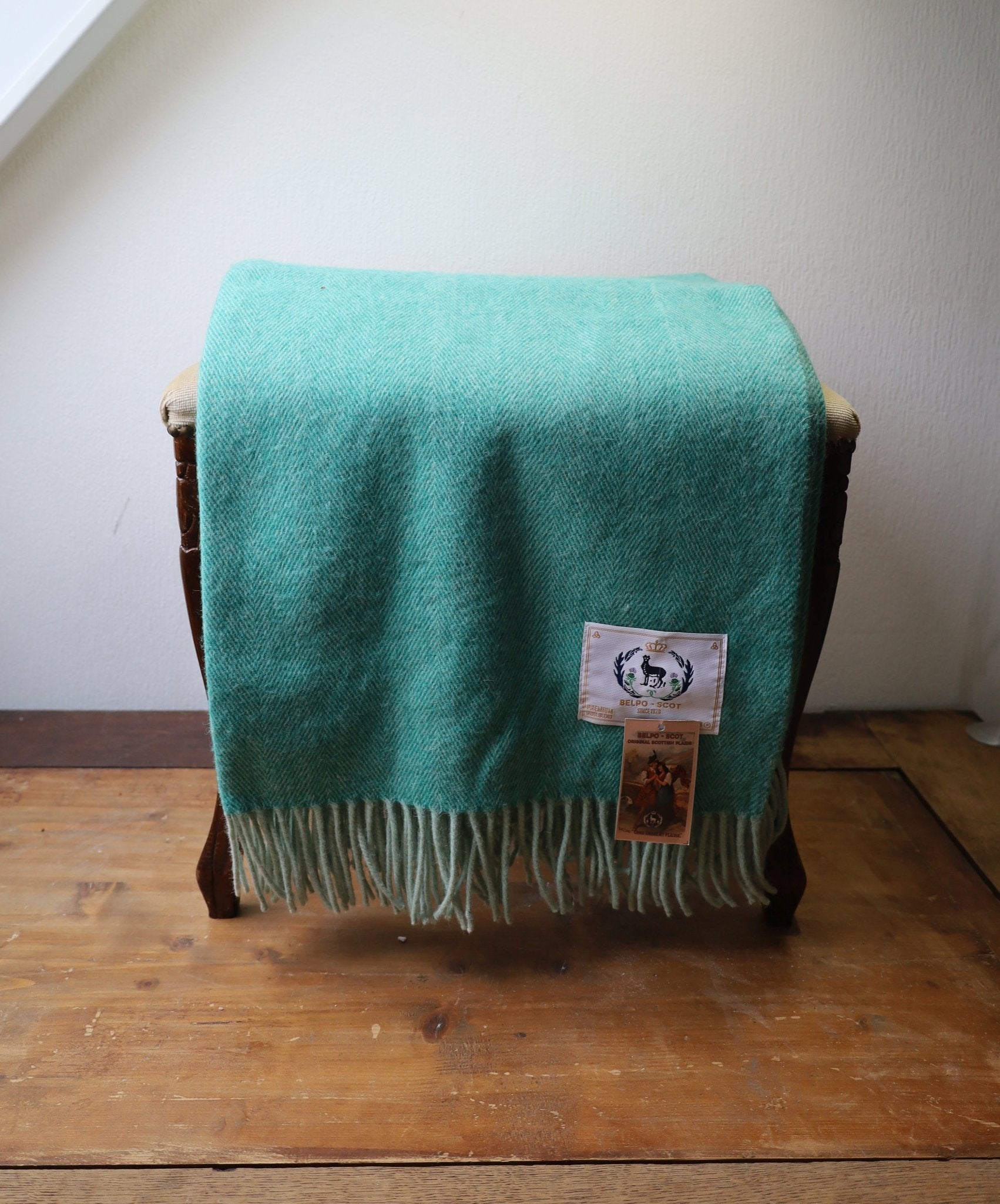 Wolldecke Grünblau Herringbone – 100% Recycelte Wolle Kuscheldecke {{ Shabby Chic und Landhaus Deko }} {{ www.Stein-Alt.de }}