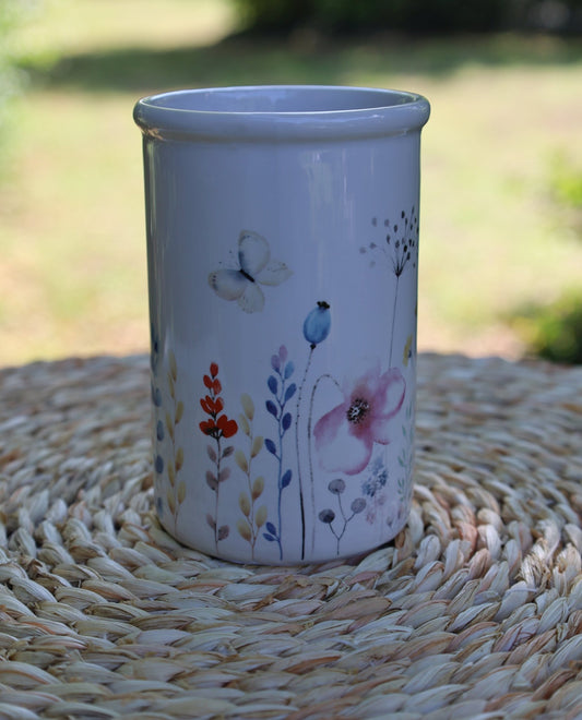 Zahnbürstenhalter mit Blumenmotiv aus Keramik in Weiß {{ Shabby Chic und Landhaus Deko }} {{ www.Stein-Alt.de }}