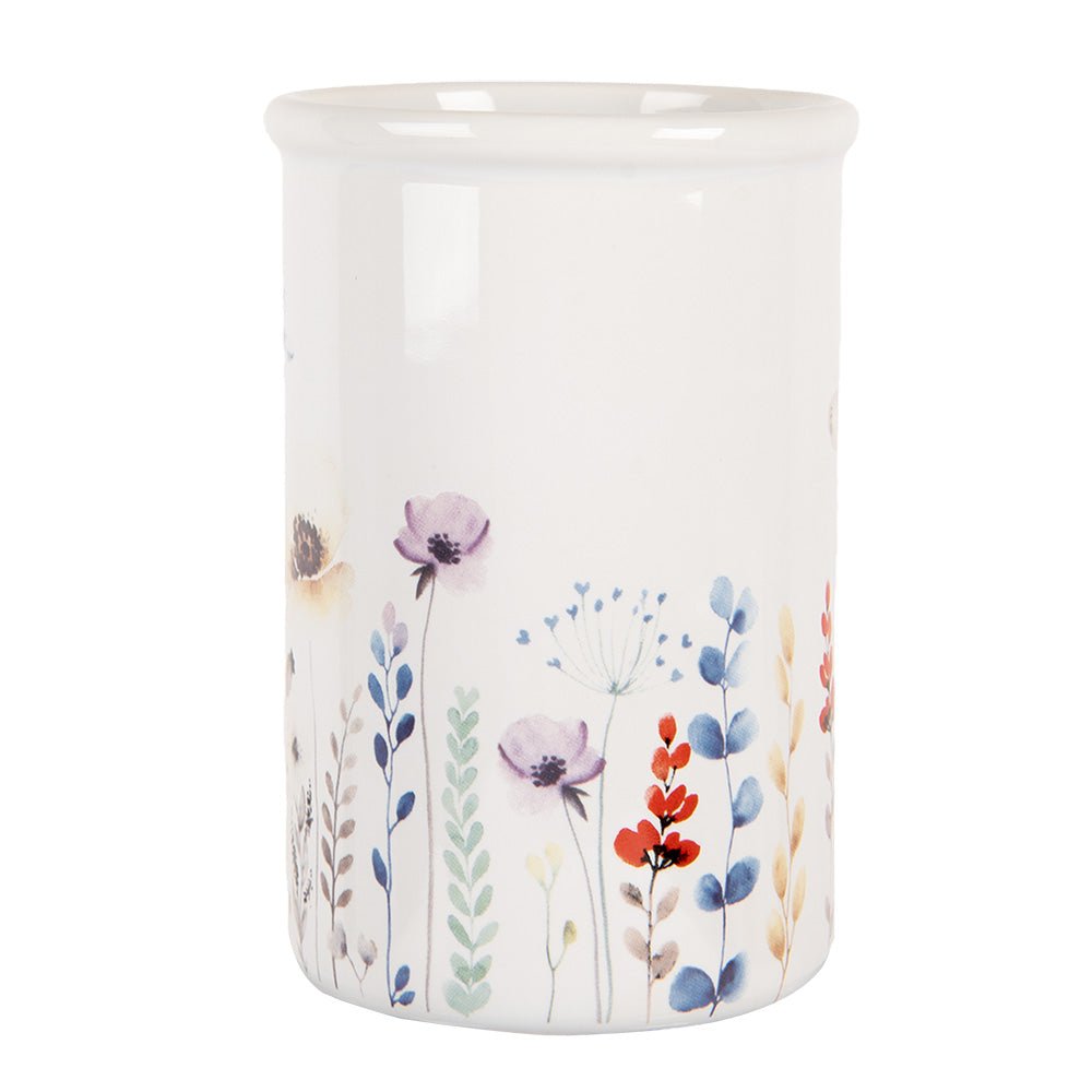 Zahnbürstenhalter mit Blumenmotiv aus Keramik in Weiß {{ Shabby Chic und Landhaus Deko }} {{ www.Stein-Alt.de }}