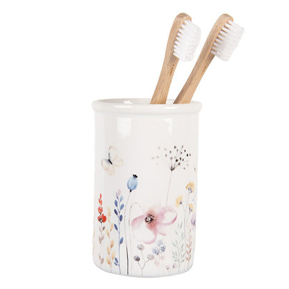 Zahnbürstenhalter Zahnbürstenhalter Blumenmotiv Weiß – Keramik | Clayre & Eef Shabby Chic und Landhaus Deko bei www.Stein-Alt.de