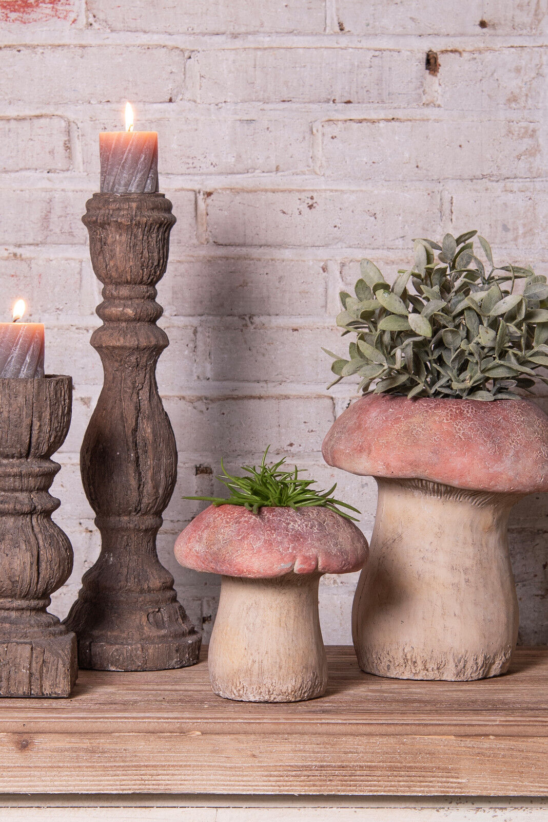 Herbstlicher Pilz Blumentopf & Kerzenhalter - Steinguss Deko Ø 15cm