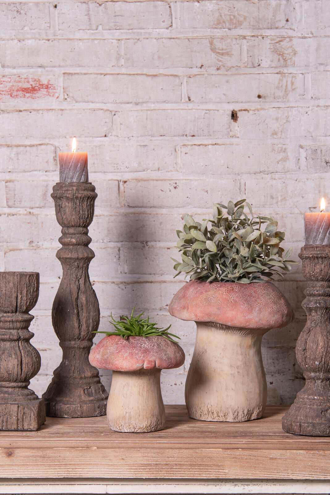 Herbstlicher Pilz Blumentopf & Kerzenhalter - Steinguss Deko Ø 15cm