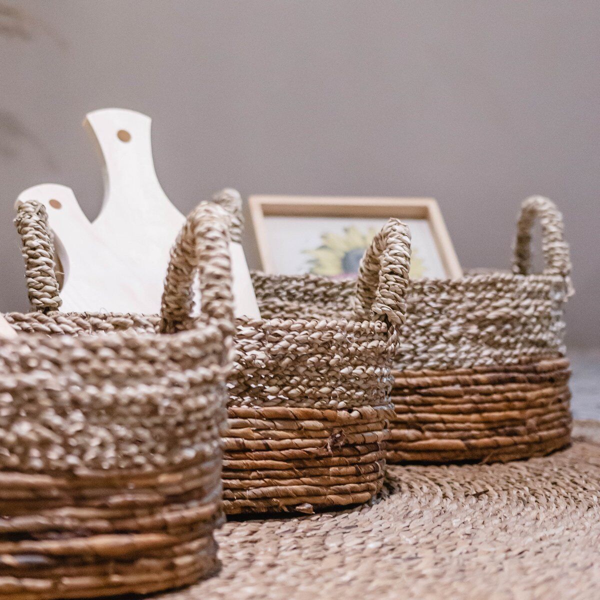Aufbewahrungskorb Seegras mit Griffen – Handarbeit Rund Ø23-35cm {{ Shabby Chic und Landhaus Deko }} {{ www.Stein-Alt.de }}