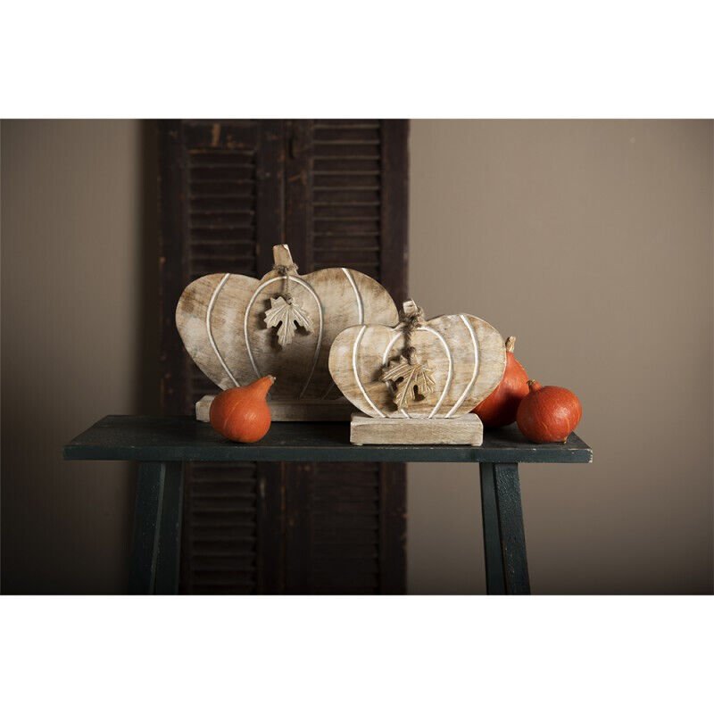 Kürbis Deko Holz Herbst - Ahornblatt Figur Herbstdekoration Halloween stehend {{ Shabby Chic und Landhaus Deko }} {{ www.Stein-Alt.de }}